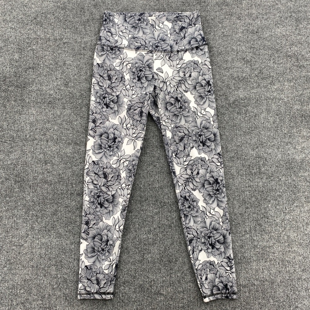 Balance Collection Floral Leggings Women Medium White Black Yoga Athleisure Gym